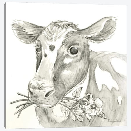 Watercolor Pencil Farm II-Cow Canvas Print #KEW47} by Kelsey Wilson Canvas Artwork
