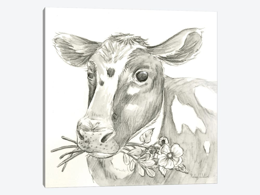 Watercolor Pencil Farm II-Cow by Kelsey Wilson 1-piece Art Print