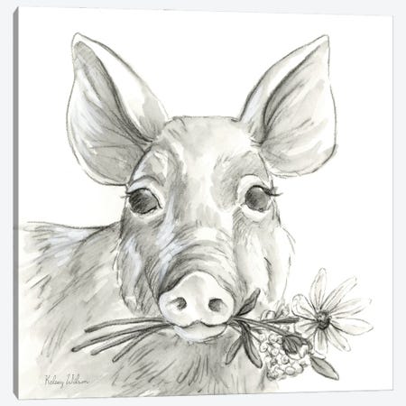 Watercolor Pencil Farm I-Pig Canvas Print #KEW49} by Kelsey Wilson Canvas Print