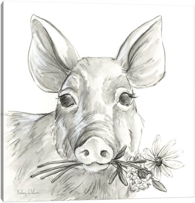 Watercolor Pencil Farm I-Pig Canvas Art Print