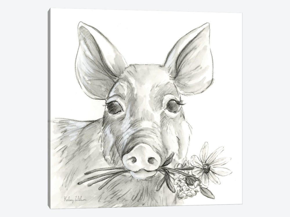Watercolor Pencil Farm I-Pig by Kelsey Wilson 1-piece Art Print
