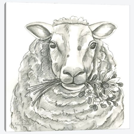 Watercolor Pencil Farm IX-Sheep Canvas Print #KEW51} by Kelsey Wilson Canvas Wall Art