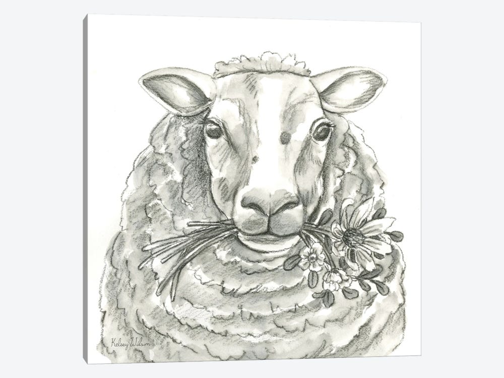 Watercolor Pencil Farm IX-Sheep by Kelsey Wilson 1-piece Canvas Wall Art
