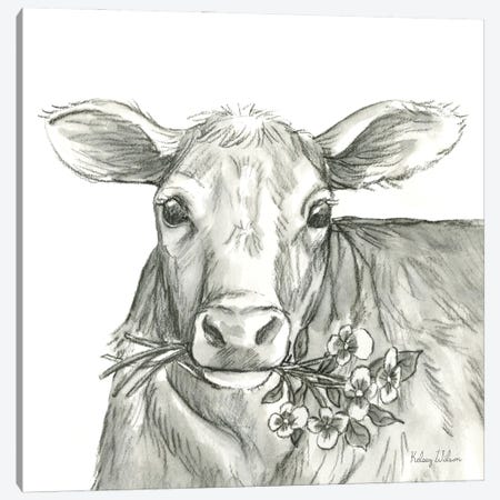 Watercolor Pencil Farm VIIi-Cow 2 Canvas Print #KEW52} by Kelsey Wilson Canvas Wall Art