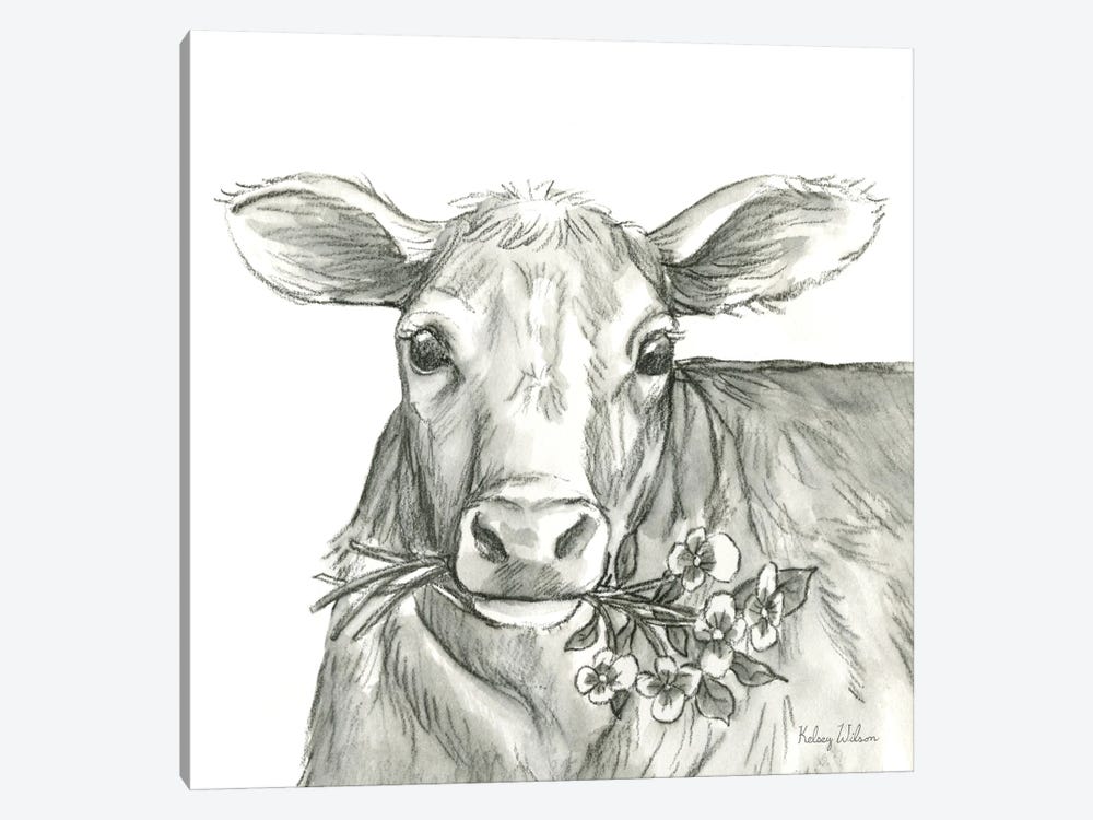 Watercolor Pencil Farm VIIi-Cow 2 by Kelsey Wilson 1-piece Canvas Art Print