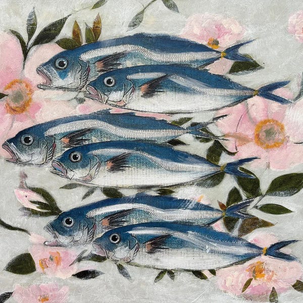 Blue Fish Pink Flowers