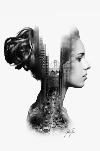 Black & White Cityscapes: Profile Double Exposure I by Kathrin Federer