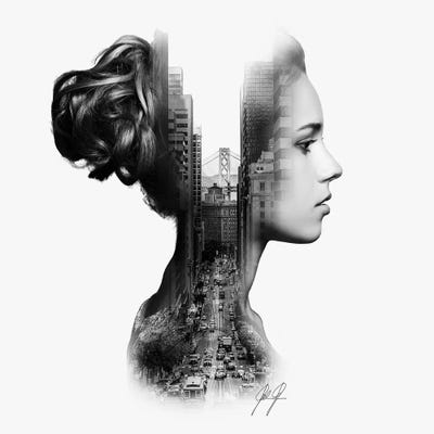 Profile Double Exposure II by Kathrin Federer framed canvas print