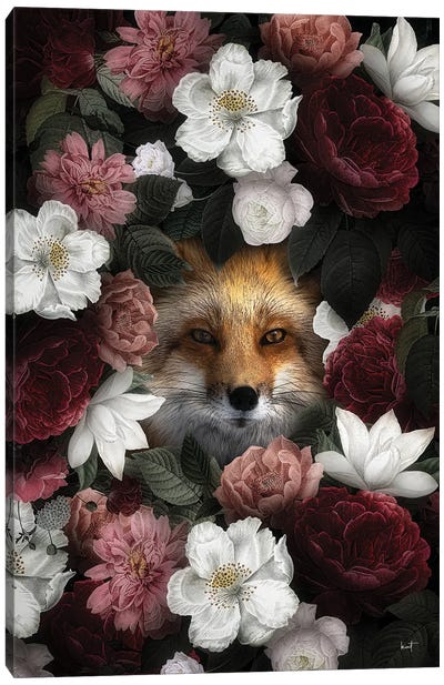 Floral Fox Canvas Art Print - Peony Art