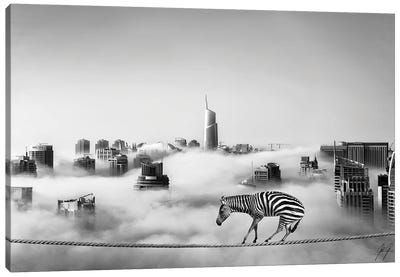 Life Is A Balance Canvas Art Print - Black & White Cityscapes