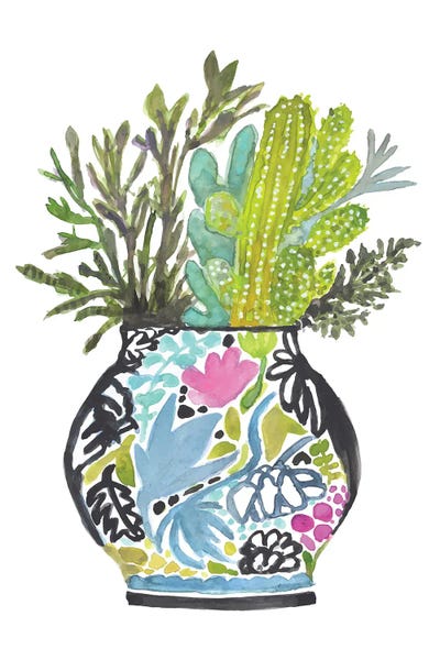Cacti: Painted Vase of Flowers IV by Karen Fields