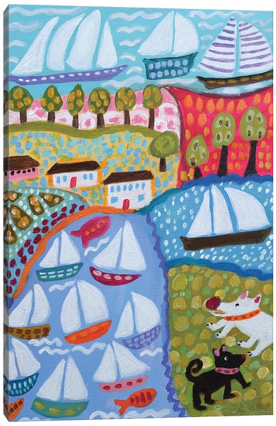 Dogs & Sailboats Canvas Art Print - Karen Fields