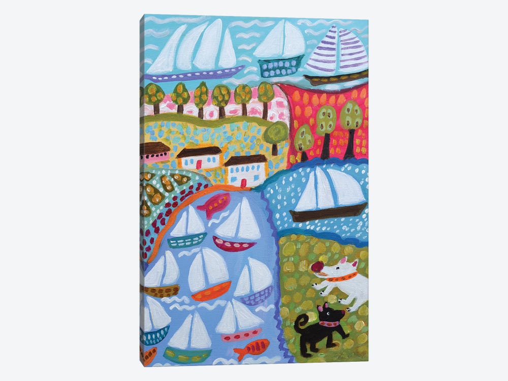 Dogs & Sailboats by Karen Fields 1-piece Canvas Art Print