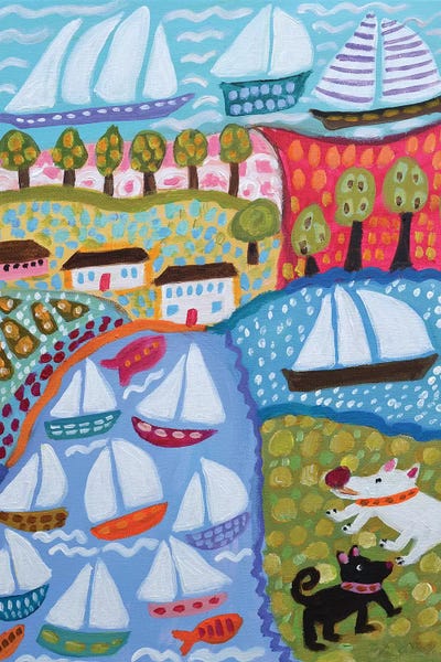 Kids Transportation Art: Dogs & Sailboats by Karen Fields
