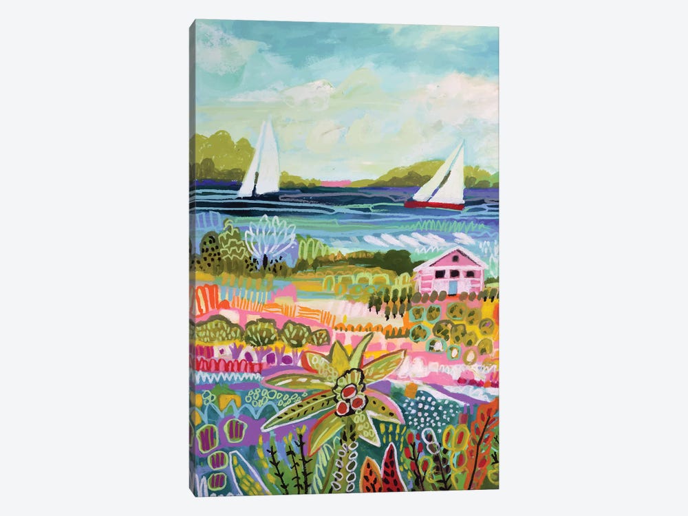 Two Sailboats And Cottage I by Karen Fields 1-piece Canvas Print