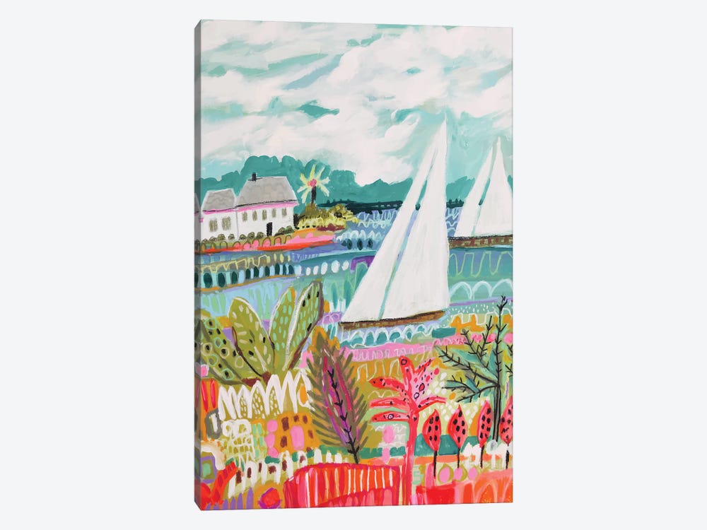 Two Sailboats And Cottage II by Karen Fields 1-piece Canvas Art