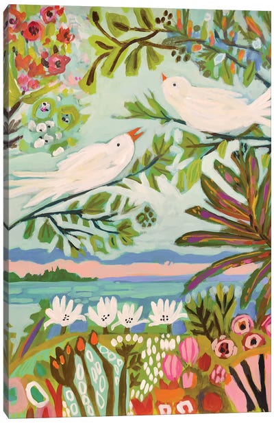Birds In The Garden I Canvas Art Print - Whimsical Décor