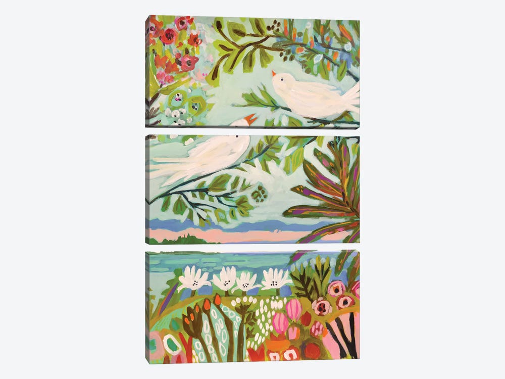 Birds In The Garden I by Karen Fields 3-piece Canvas Print