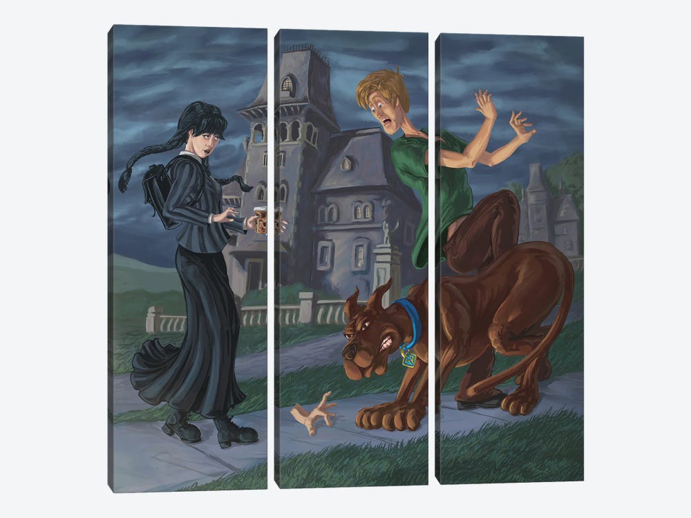 Wednesday Meets Scooby And Shaggy by Kyle La Fever 3-piece Canvas Print