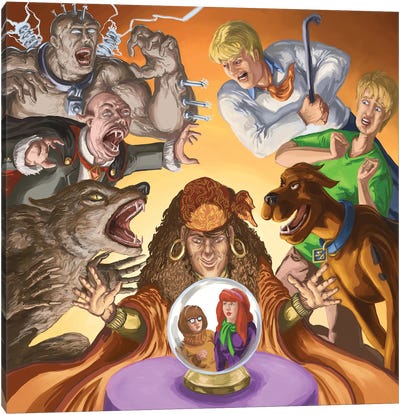 Dracula, Frankenstein's Monster, Werewolf Meet The Scooby Gang Canvas Art Print - Kyle La Fever