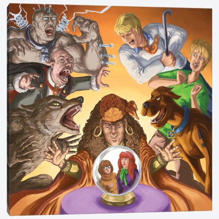 Dracula, Frankenstein's Monster, Werewolf Meet The Scooby Gang Canvas Print #KFV1} by Kyle La Fever Canvas Art Print