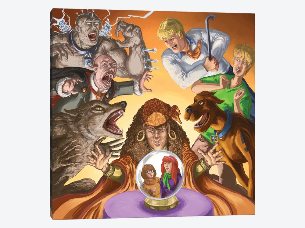 Dracula, Frankenstein's Monster, Werewolf Meet The Scooby Gang by Kyle La Fever 1-piece Art Print