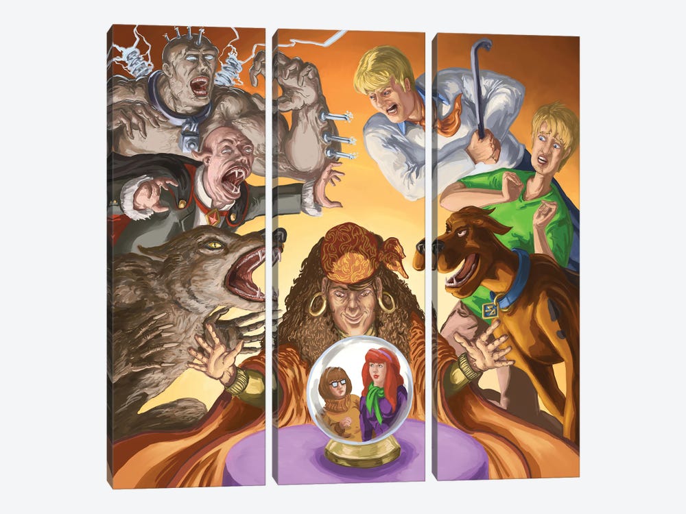 Dracula, Frankenstein's Monster, Werewolf Meet The Scooby Gang by Kyle La Fever 3-piece Art Print