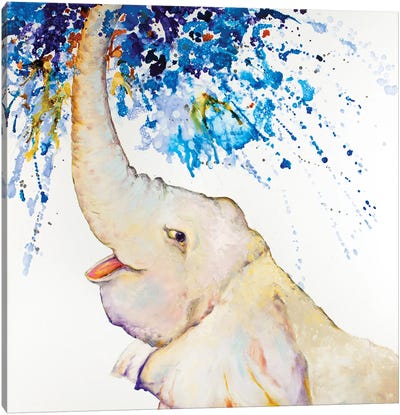 Splish Splash Elephant At Play Canvas Art Print - Kim Guthrie