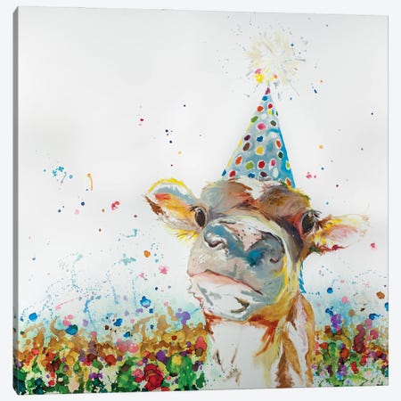 Elsa The Cow Has A Birthday Canvas Print #KGU20} by Kim Guthrie Canvas Artwork