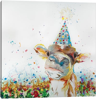 Elsa The Cow Has A Birthday Canvas Art Print - Baby Animal Art