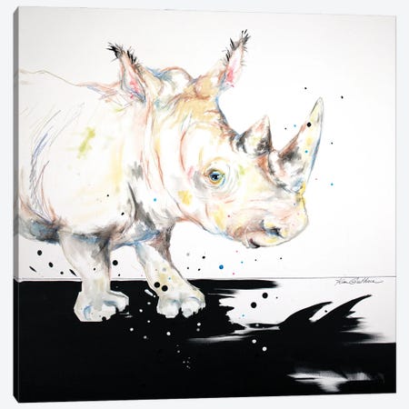 Baby Rhino Sees His Shadow Canvas Print #KGU2} by Kim Guthrie Canvas Print