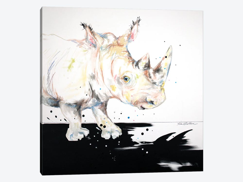 Baby Rhino Sees His Shadow by Kim Guthrie 1-piece Canvas Wall Art