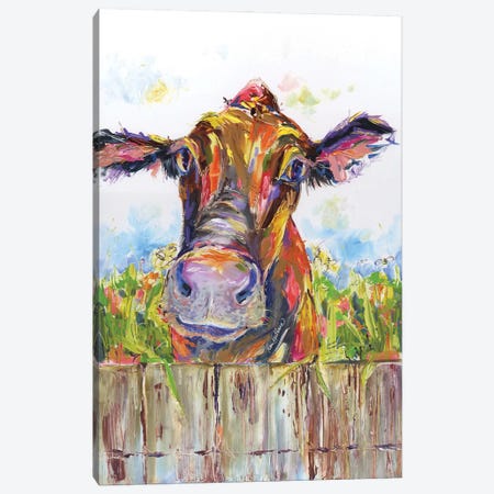 Cow And Bumble Bee Farm Painting Canvas Print #KGU41} by Kim Guthrie Canvas Art