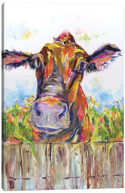 Cow And Bumble Bee Farm Painting Canvas Art Print - Kim Guthrie