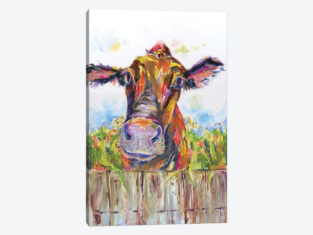 Cow And Bumble Bee Farm Painting by Kim Guthrie 1-piece Canvas Art