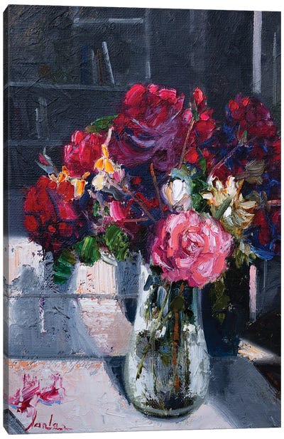 Flowers In Vase Canvas Art Print - Current Day Impressionism Art