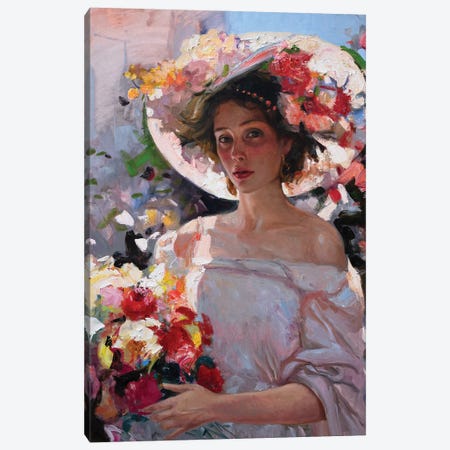 Woman With Flowers Canvas Print #KHD33} by Khanlar Asadullayev Canvas Art
