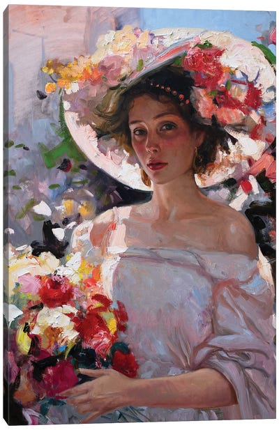 Woman With Flowers Canvas Art Print - Khanlar Asadullayev