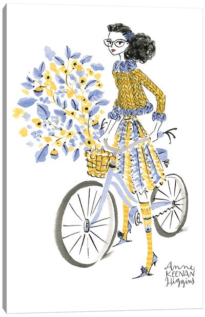 Woman On Bike Canvas Art Print - Anne Keenan Higgins