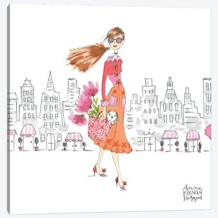 City Girl With Puppy Canvas Print #KHG17} by Anne Keenan Higgins Canvas Art
