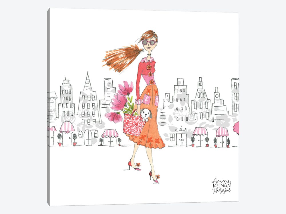 City Girl With Puppy by Anne Keenan Higgins 1-piece Canvas Artwork