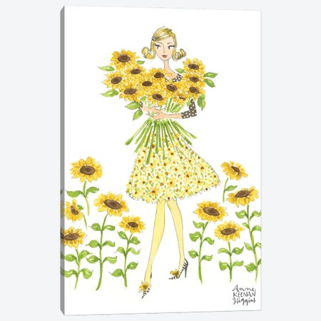 Girl Holding Sunflowers Canvas Print #KHG30} by Anne Keenan Higgins Canvas Print
