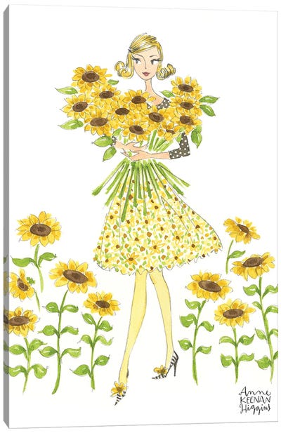 Girl Holding Sunflowers Canvas Art Print - Anne Keenan Higgins