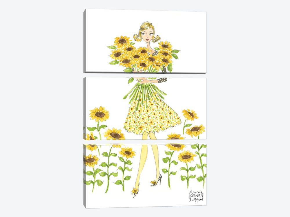 Girl Holding Sunflowers by Anne Keenan Higgins 3-piece Canvas Print