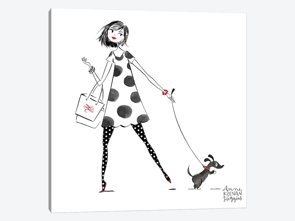Woman With Dog Polka Dot Dress by Anne Keenan Higgins 1-piece Canvas Artwork