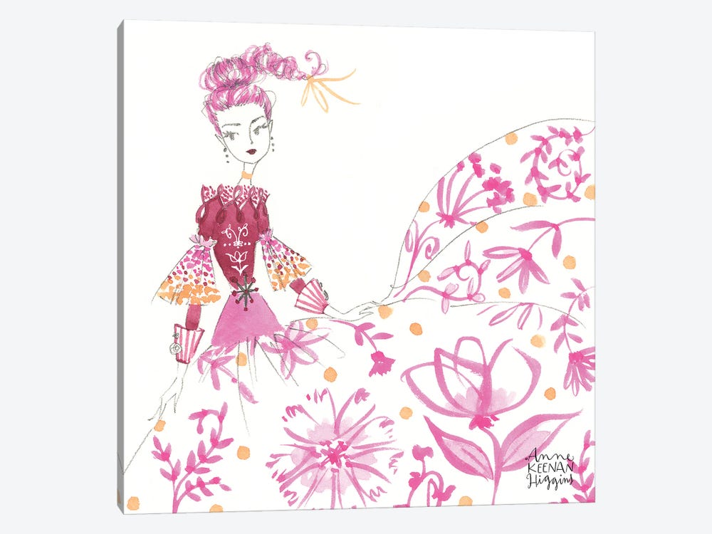 Hot Pink Floral Skirt by Anne Keenan Higgins 1-piece Canvas Print