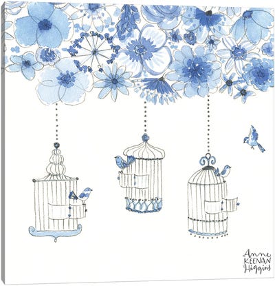 Blue Birdcages Canvas Art Print - Anne Keenan Higgins