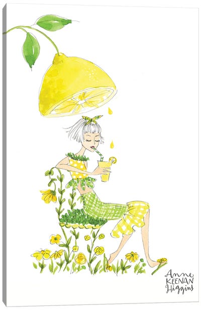Lemonade Girl Canvas Art Print - Floral Portrait Art