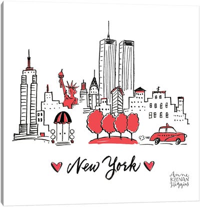 New York Black And Red Canvas Art Print - Anne Keenan Higgins