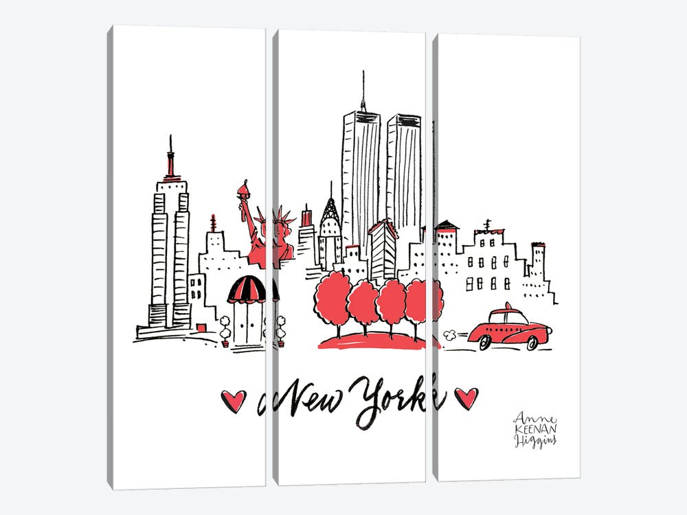 New York Black And Red by Anne Keenan Higgins 3-piece Canvas Artwork